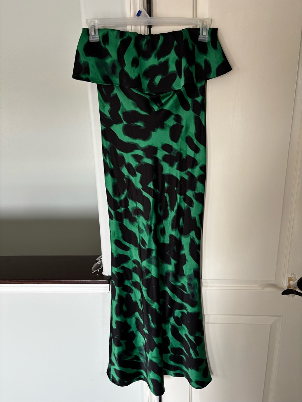 Strapless Green Leopard Maxi Dress